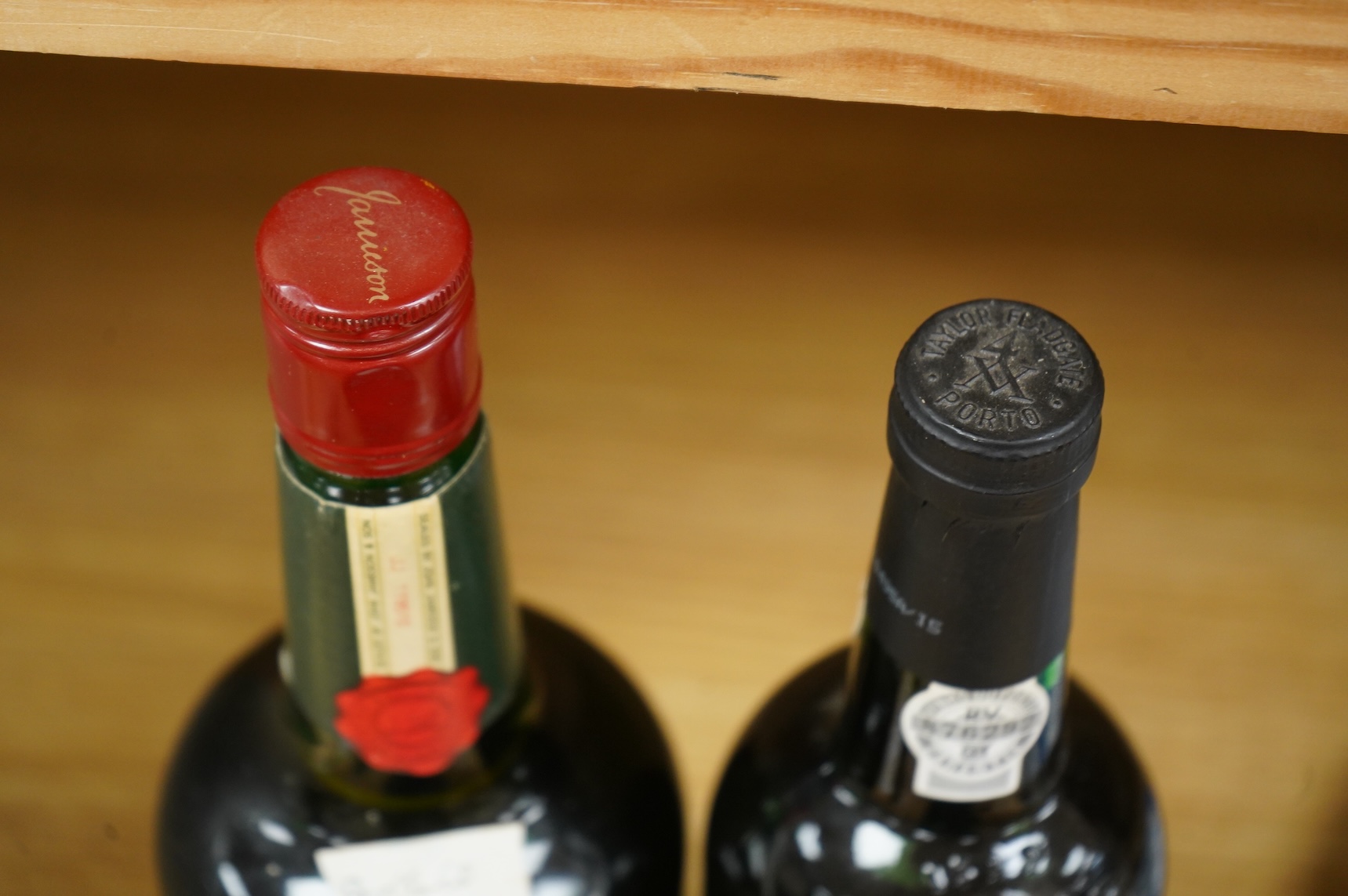 A bottle of Jameson whisky and a bottle of Taylor’s 1989 port